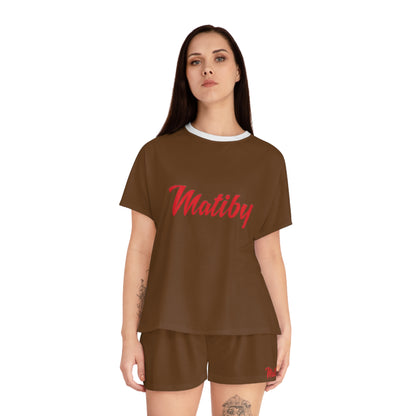 Matiby Women's Brown Short Pajama Set (AOP)