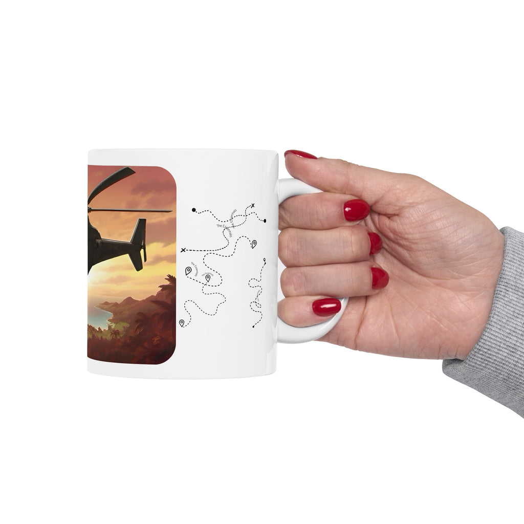 Anime Helicopter Adventure #2 Sunset Beach White Ceramic Mug – Celebrating Companionship, Creativity & Life’s Little Wonders Cup (11oz/15oz)