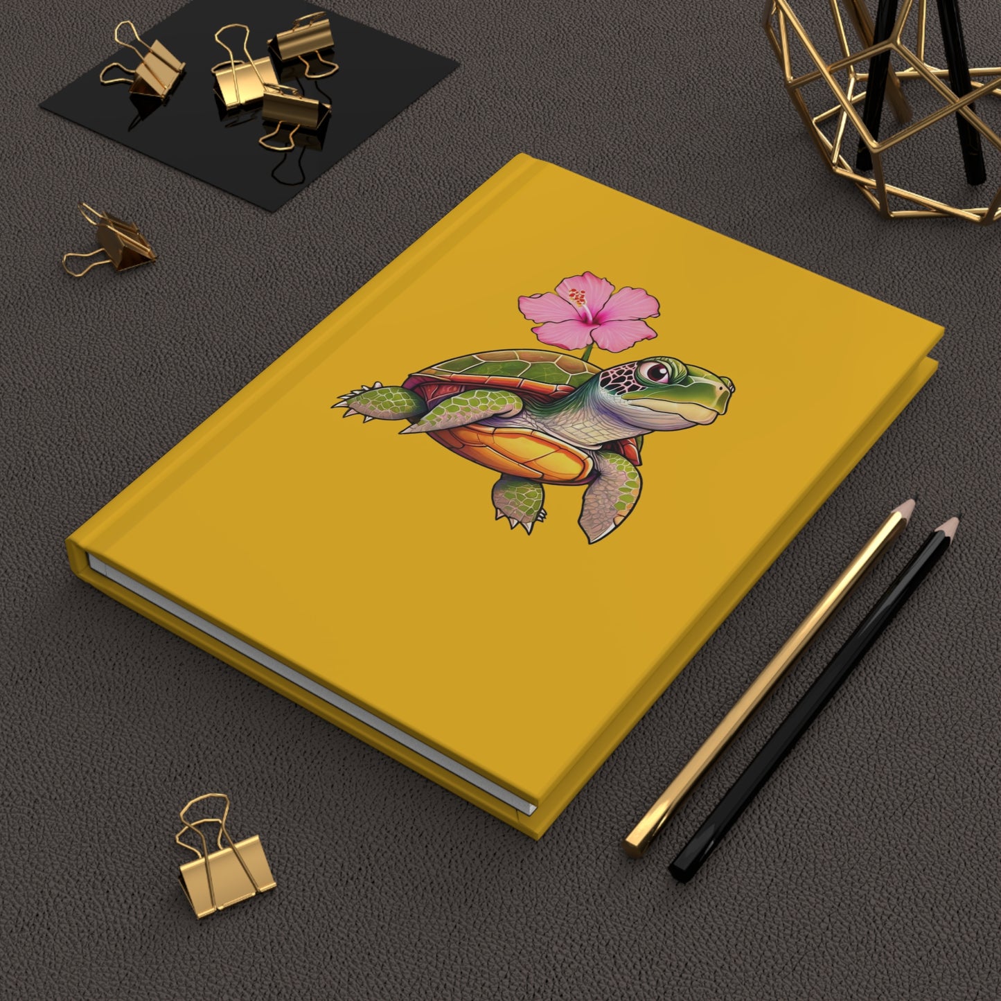 Turtle Rose Hardcover Journal Matte Yellow