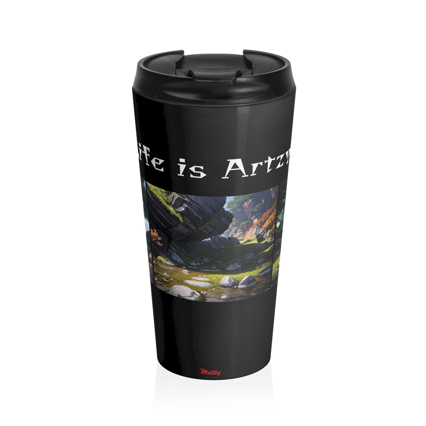 Artzy Stainless Steel Travel Mug, Black