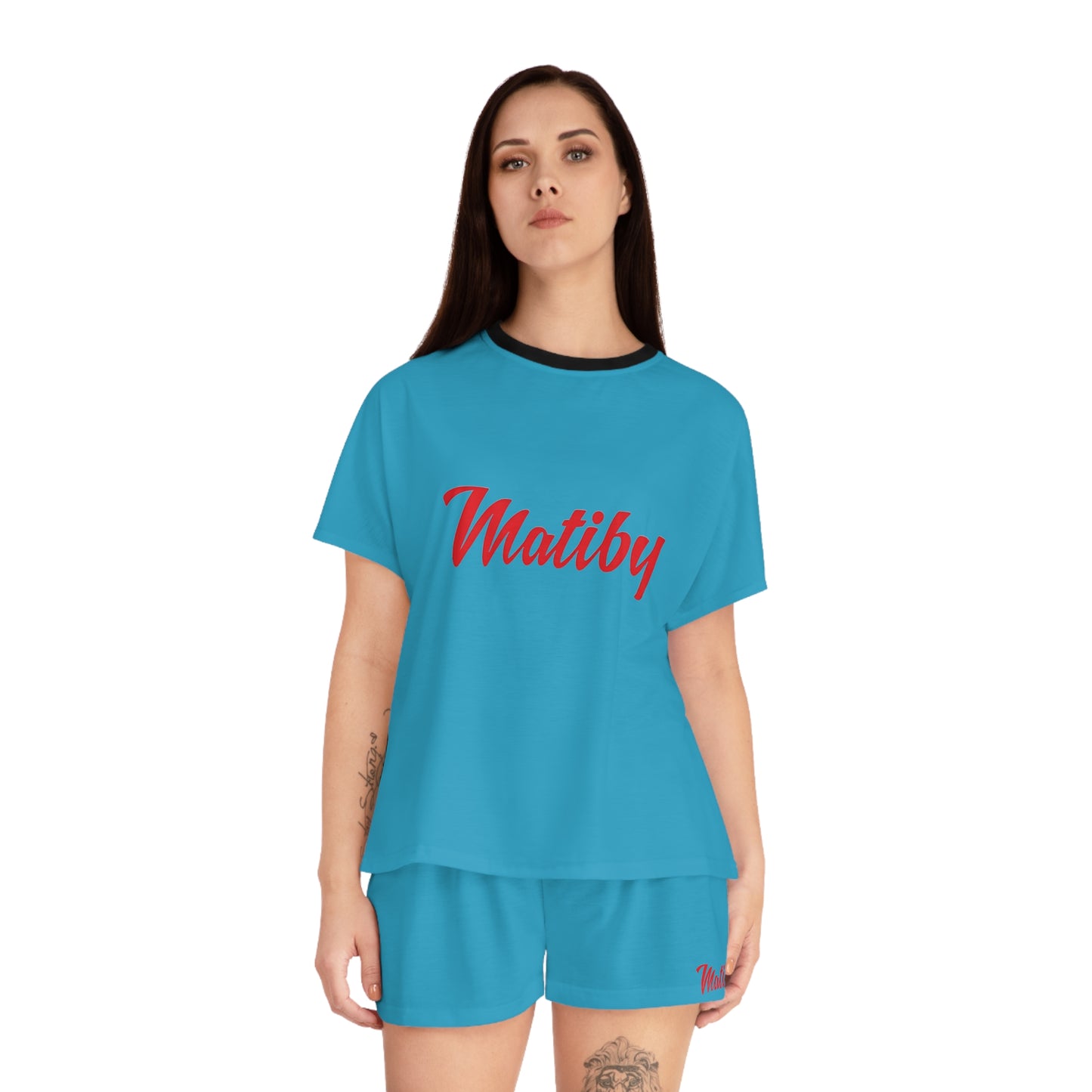 Matiby Women's Turquoise Short Pajama Set (AOP)