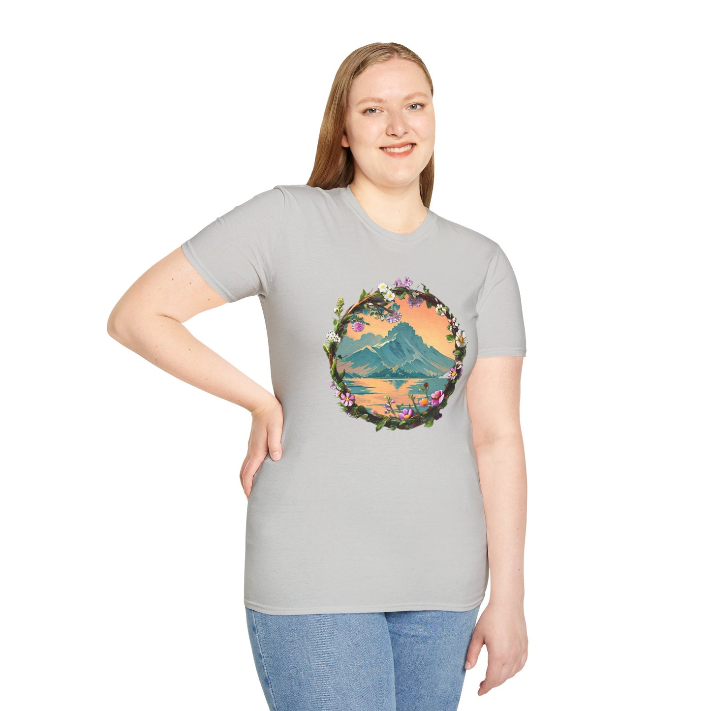 Japanese Blue Rose Landscape Unisex Softstyle T-Shirt