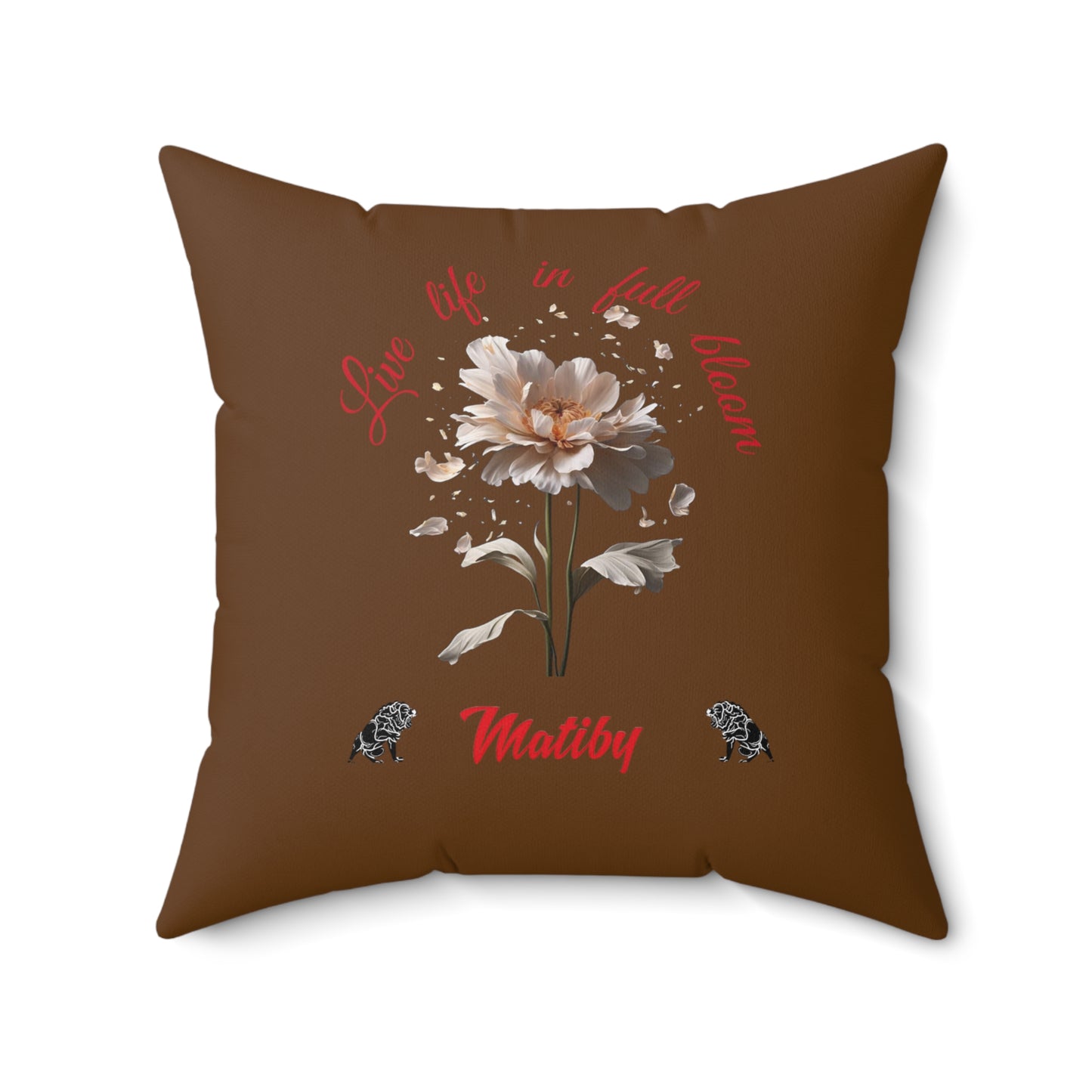 Brown Flower Spun Polyester Square Pillow