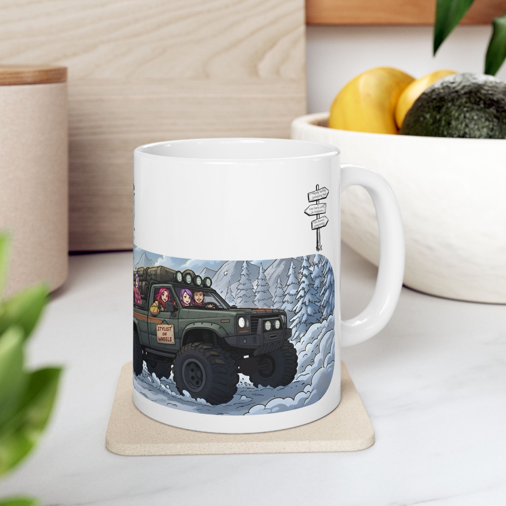 Adventure 4x4 Trucks #5, Stylist On Wheels White Ceramic Mug — Find Your Path To The Essentials Cup (11oz & 15oz)