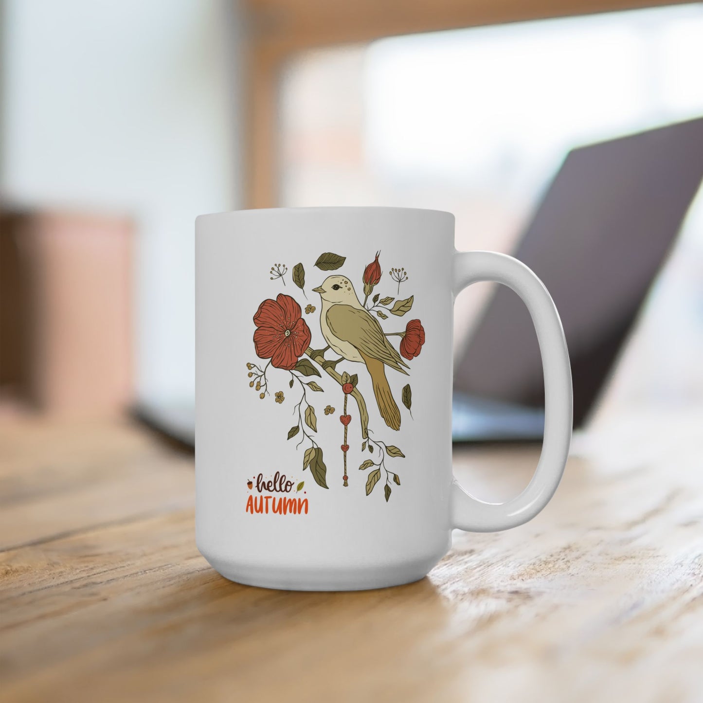 Journeys Hello Autumn Seasons of Change Ceramic Mugs, Gifts for Pet Lovers, Mugs for Bird Lovers, Cute Seasonal Mugs, Mug for All Occasions, Thanksgiving Mug