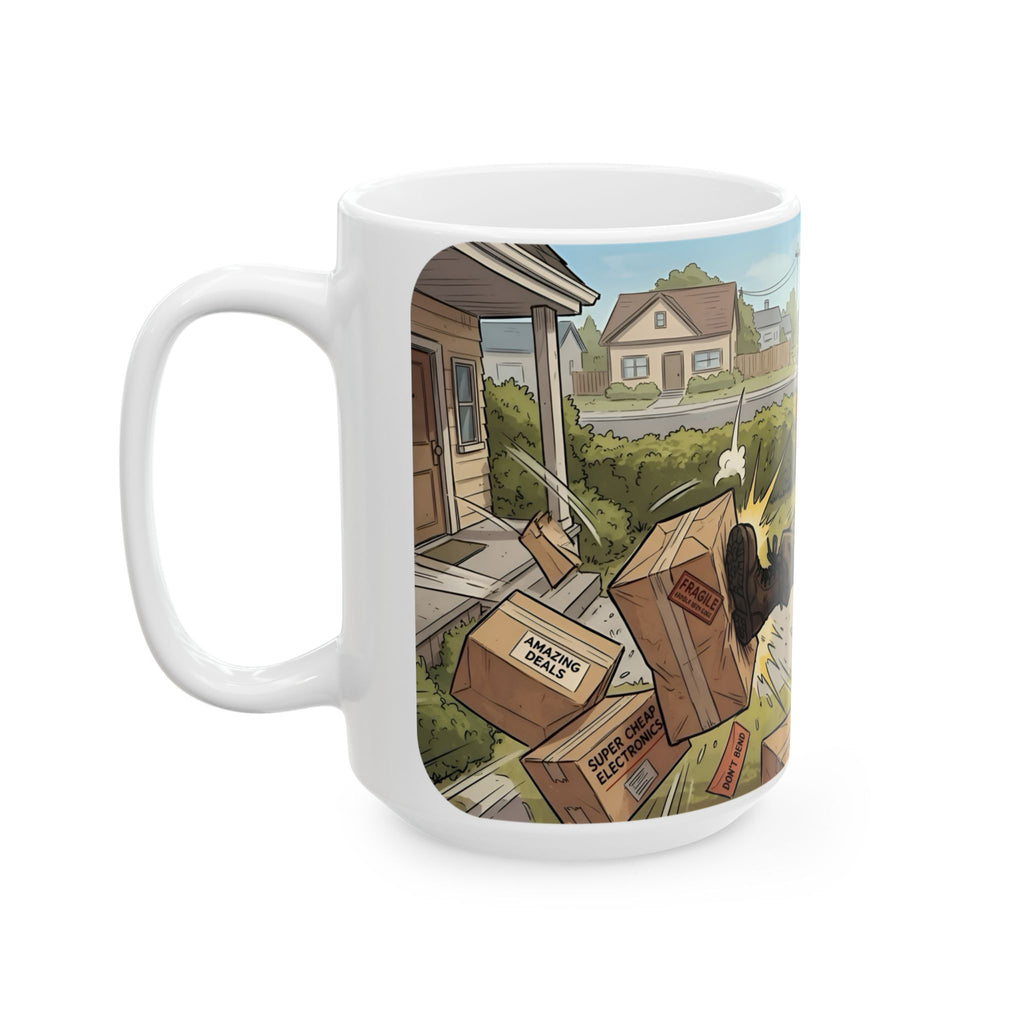 Delivery Worker Tales White Ceramic Mug (11oz/15oz), Relatable Life Snapshot "Gotta Hold It" Cup
