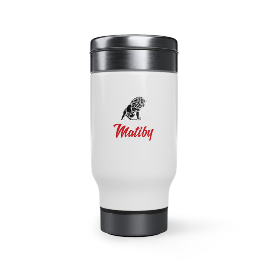 White Stainless Steel Travel Mug with Handle, 14oz