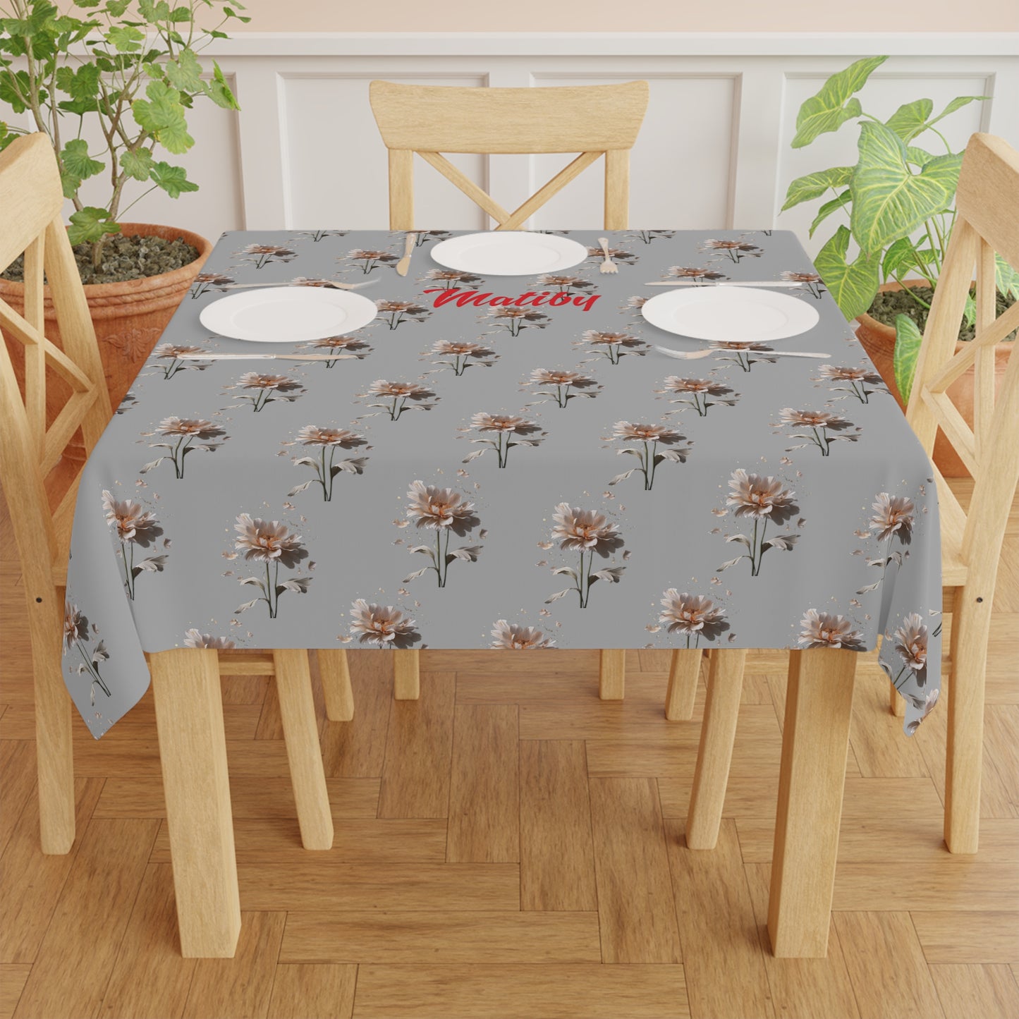 Matiby Light Grey Flower Tablecloth