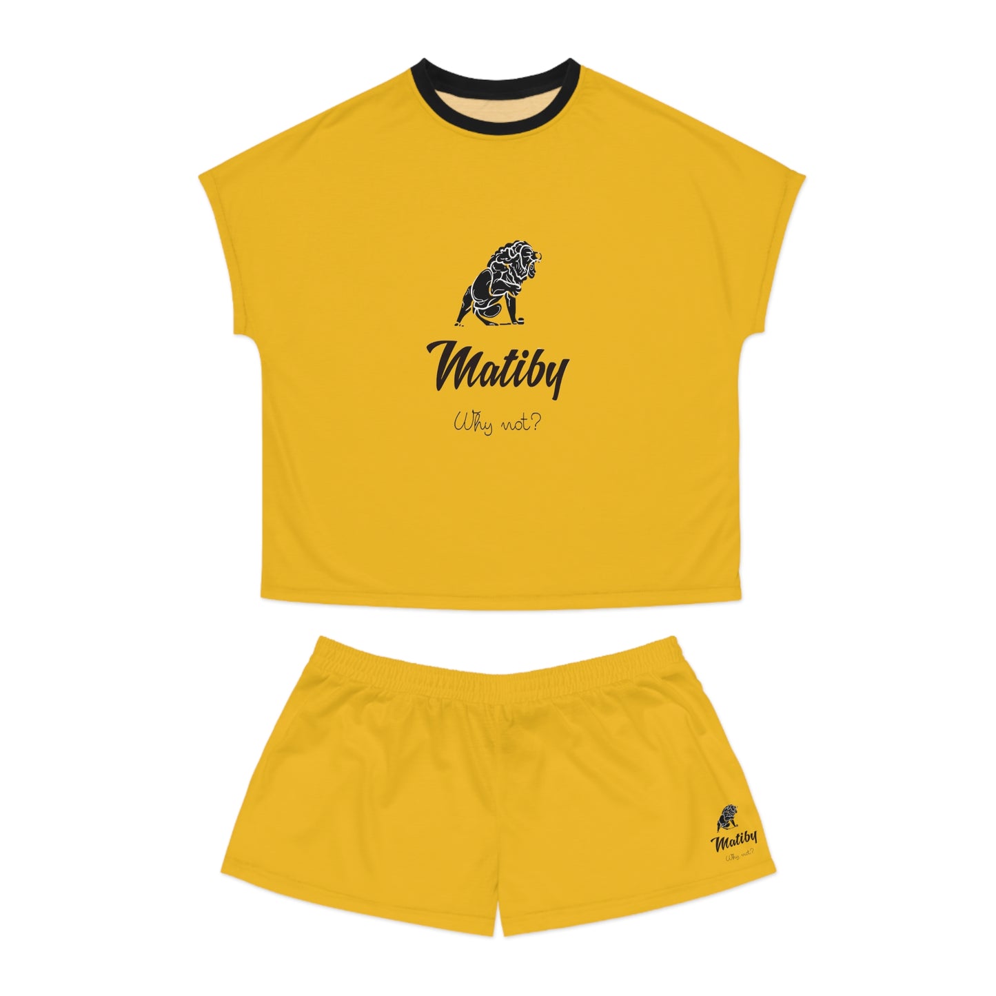 Matiby Lion Women's Yellow Short Pajama Set (AOP)