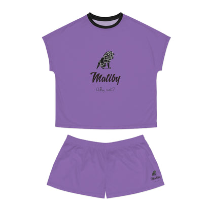 Matiby Lion Women's Light Purple Short Pajama Set (AOP)