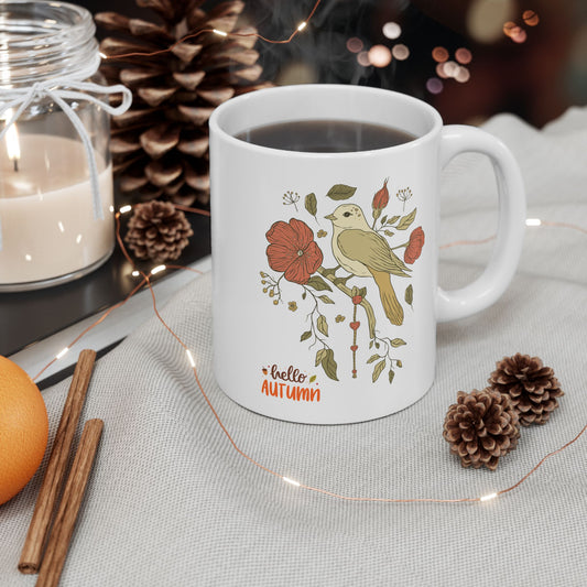 Journeys Hello Autumn Seasons of Change Ceramic Mugs, Gifts for Pet Lovers, Mugs for Bird Lovers, Cute Seasonal Mugs, Mug for All Occasions, Thanksgiving Mug