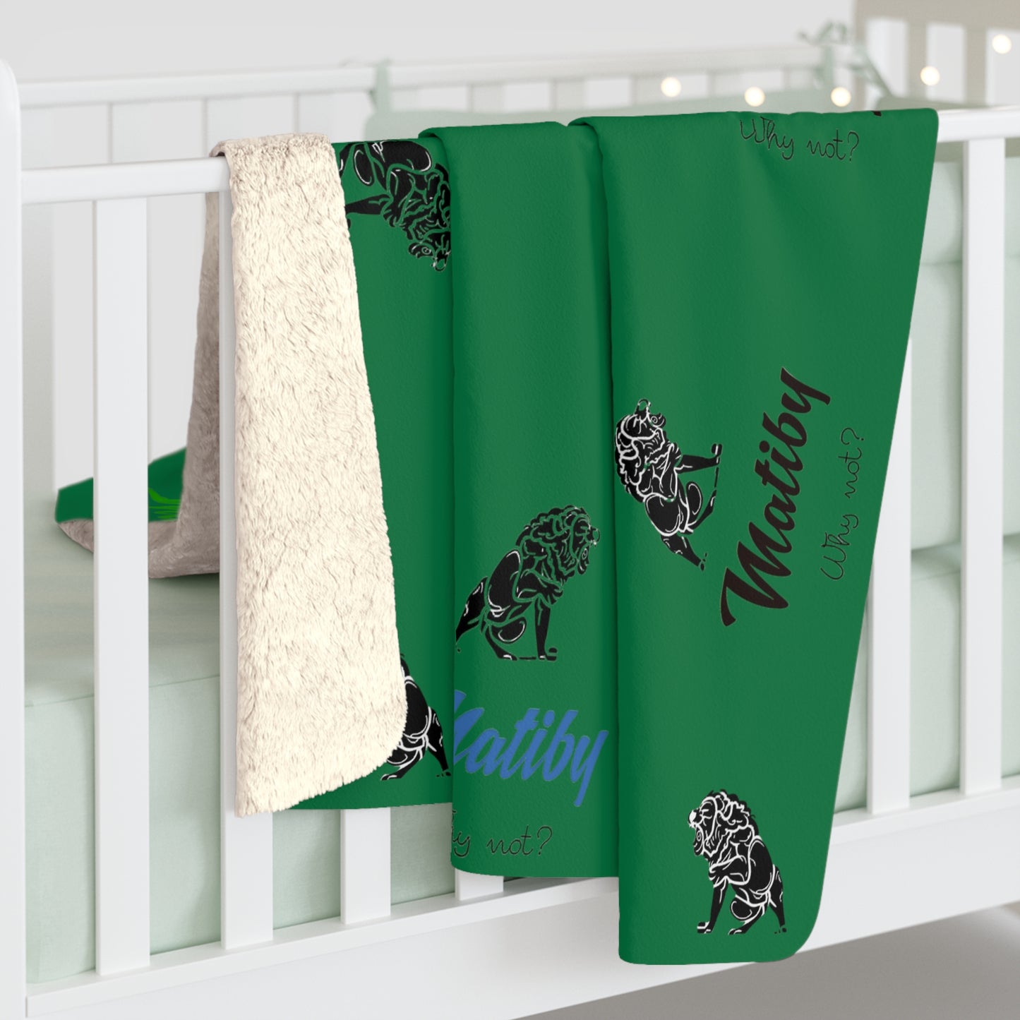 Matiby Lion Green Sherpa Fleece Blanket