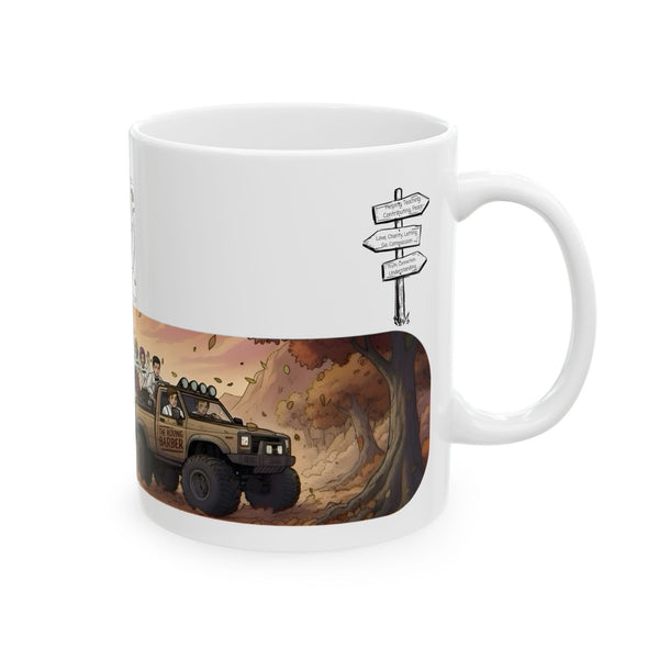 Adventure Trucks #4, The Roving Barber White Ceramic Mug — Find Your Path To The Essentials Cup (11oz & 15oz)