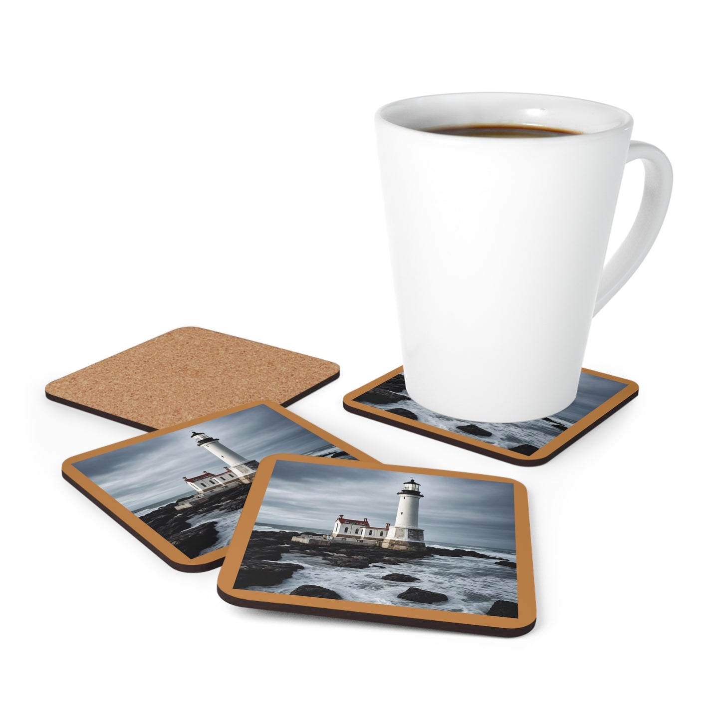 Matiby Lighthouse Light Brown Corkwood Coaster Set