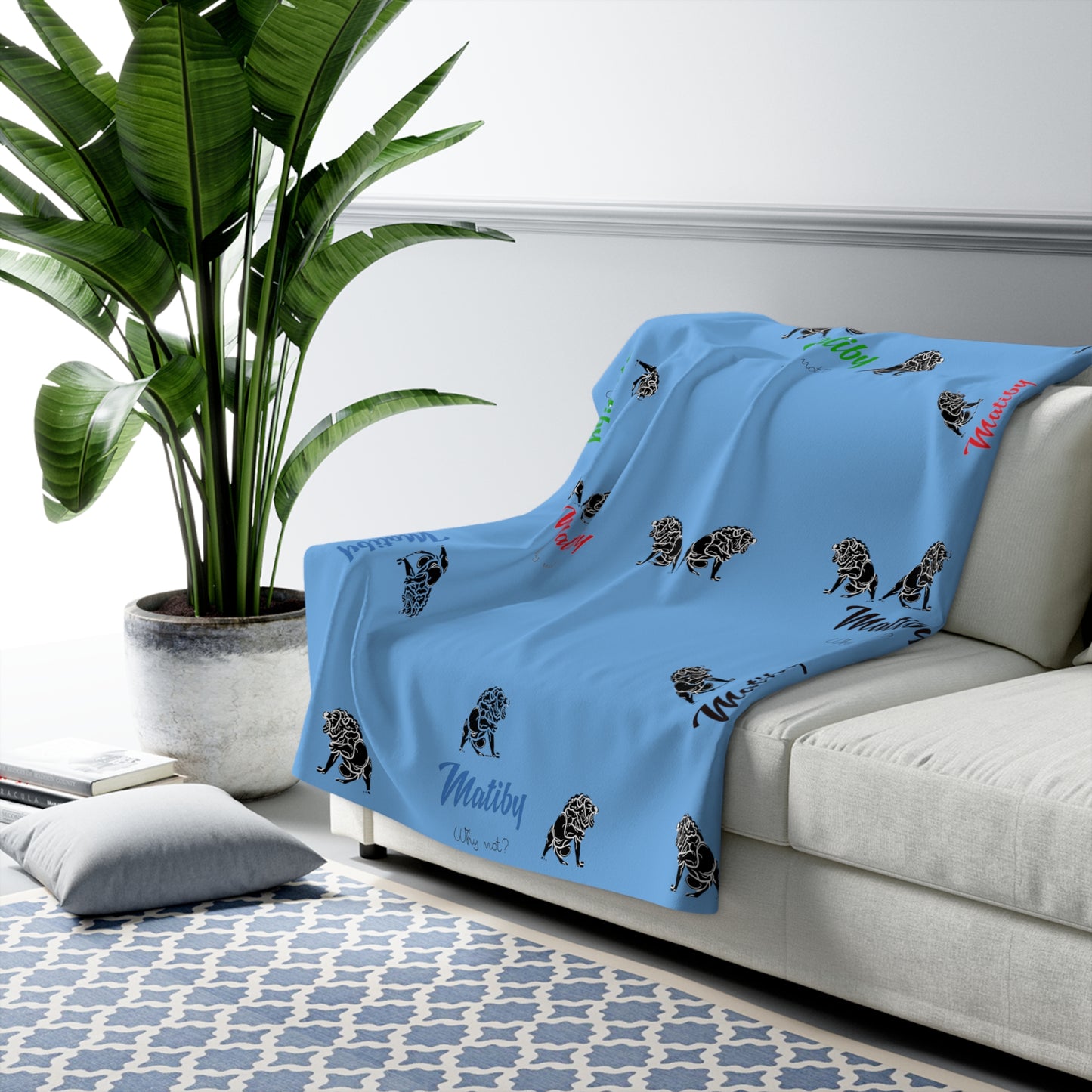 Matiby Lion Light Blue Sherpa Fleece Blanket