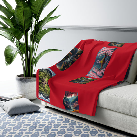 Artzy Scenic Red Sherpa Fleece Blanket