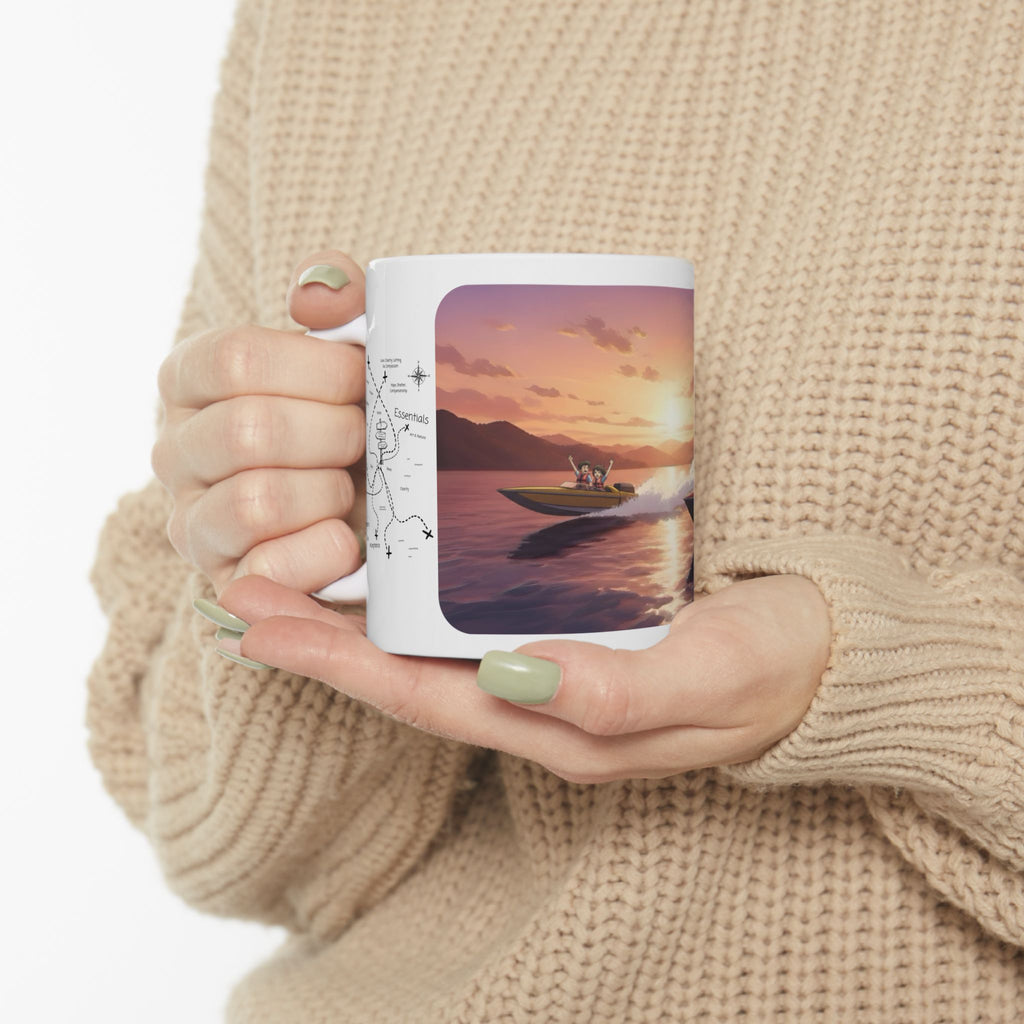 Adrenaline Boat Race #5 for Friends & Couples White Ceramic Mug — Anime Speedboat Treasure Map Cup (11oz/15oz)