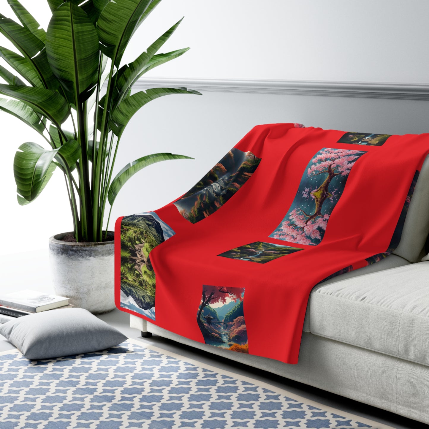 Artzy Scenic Red Sherpa Fleece Blanket