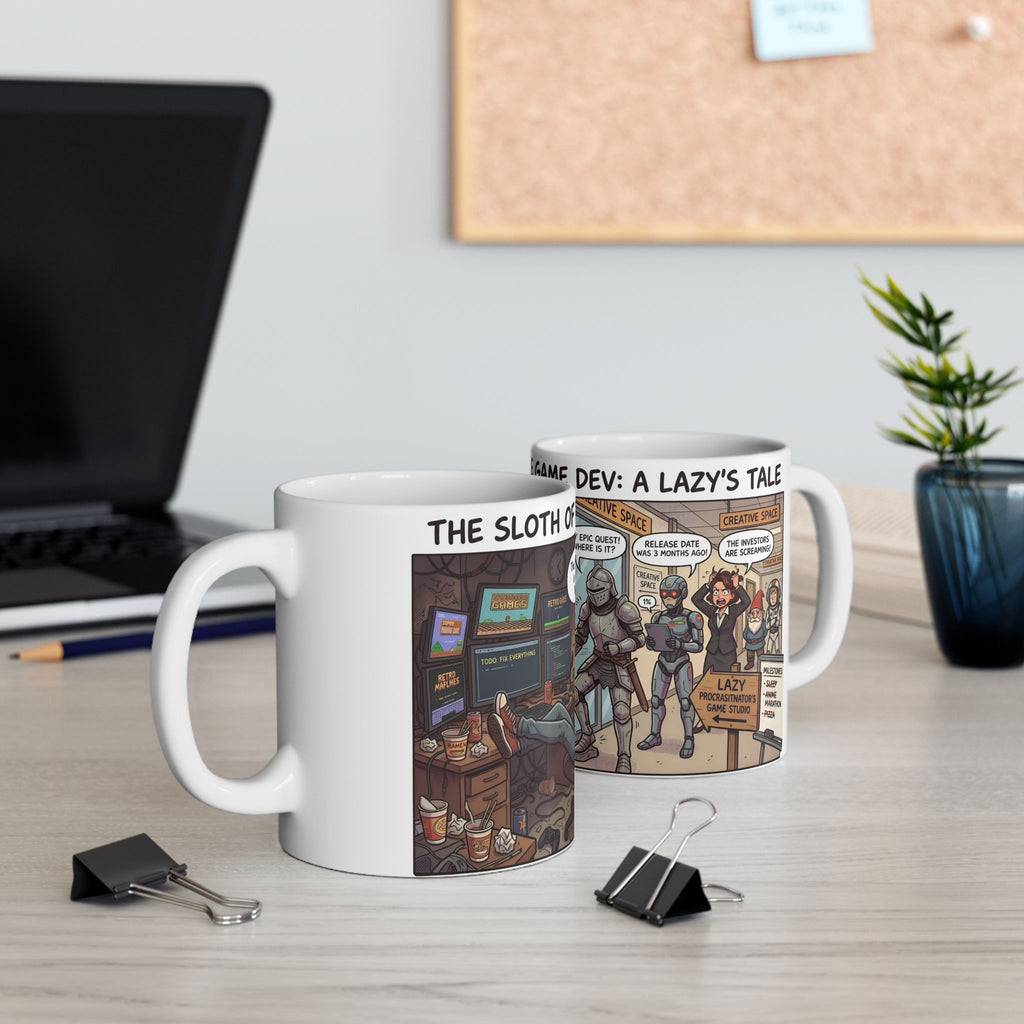 Humorous Game Developer White Ceramic Mug — 'The Life of the Indie Game Dev' Tea Cup (11oz/15oz)