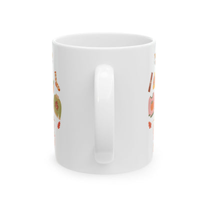 Journeys Happy Thanksgiving Pumpkin Season Ceramic Mug, White, (11oz, 15oz), Perfect Gift Mug for the Holidays, Mug for the Whole Family