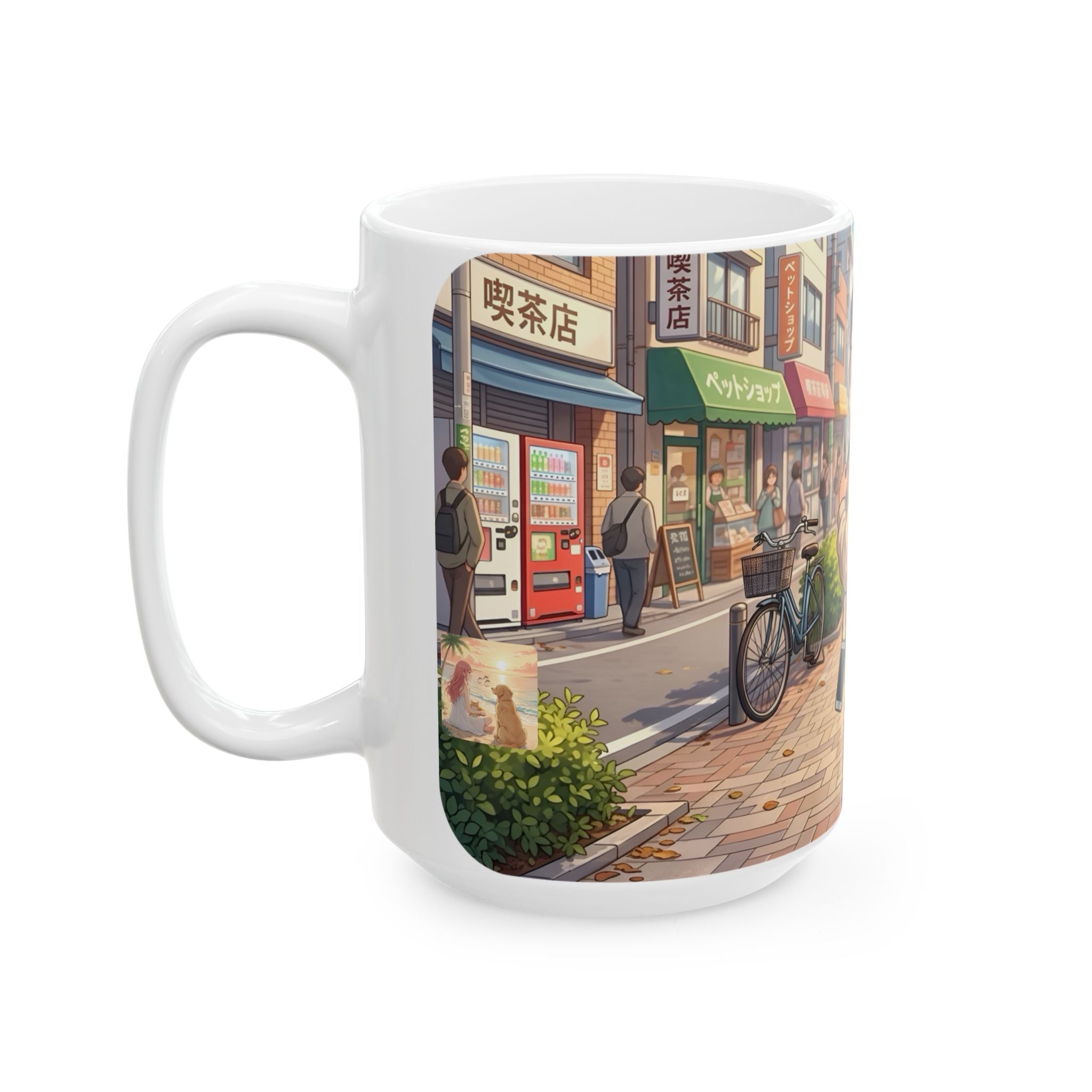 Cozy & Cute Puppy Backpack White Ceramic Mug (11oz, 15oz), Grins & Peeks Cobblestone Cup