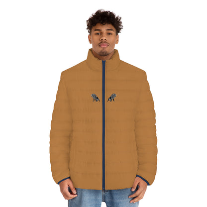 Men's Light Brown Puffer Jacket (AOP)