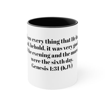 Bible Speaks Gen 1:31 Accent Mug, 11oz