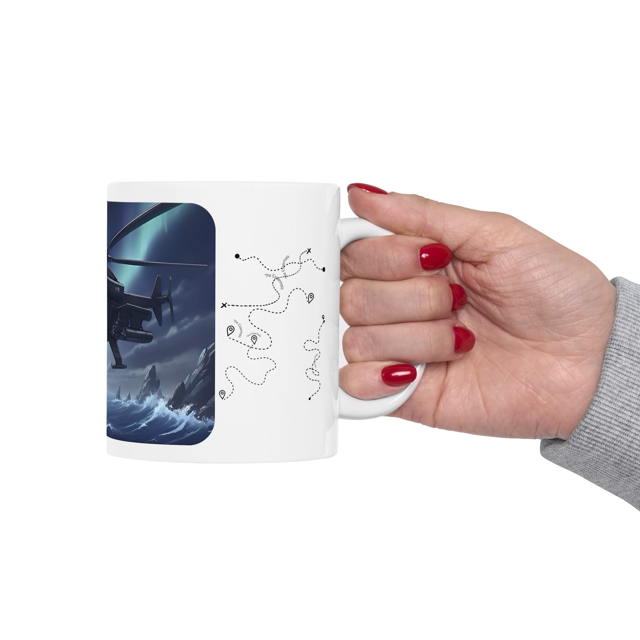 Touring Heli Under Aurora Borealis Northern Lights White Ceramic Mug – Friends, Family & Imaginative Adventures, Celebrating Companionship, Creativity & Life’s Little Wonders Cup (11oz/15oz)