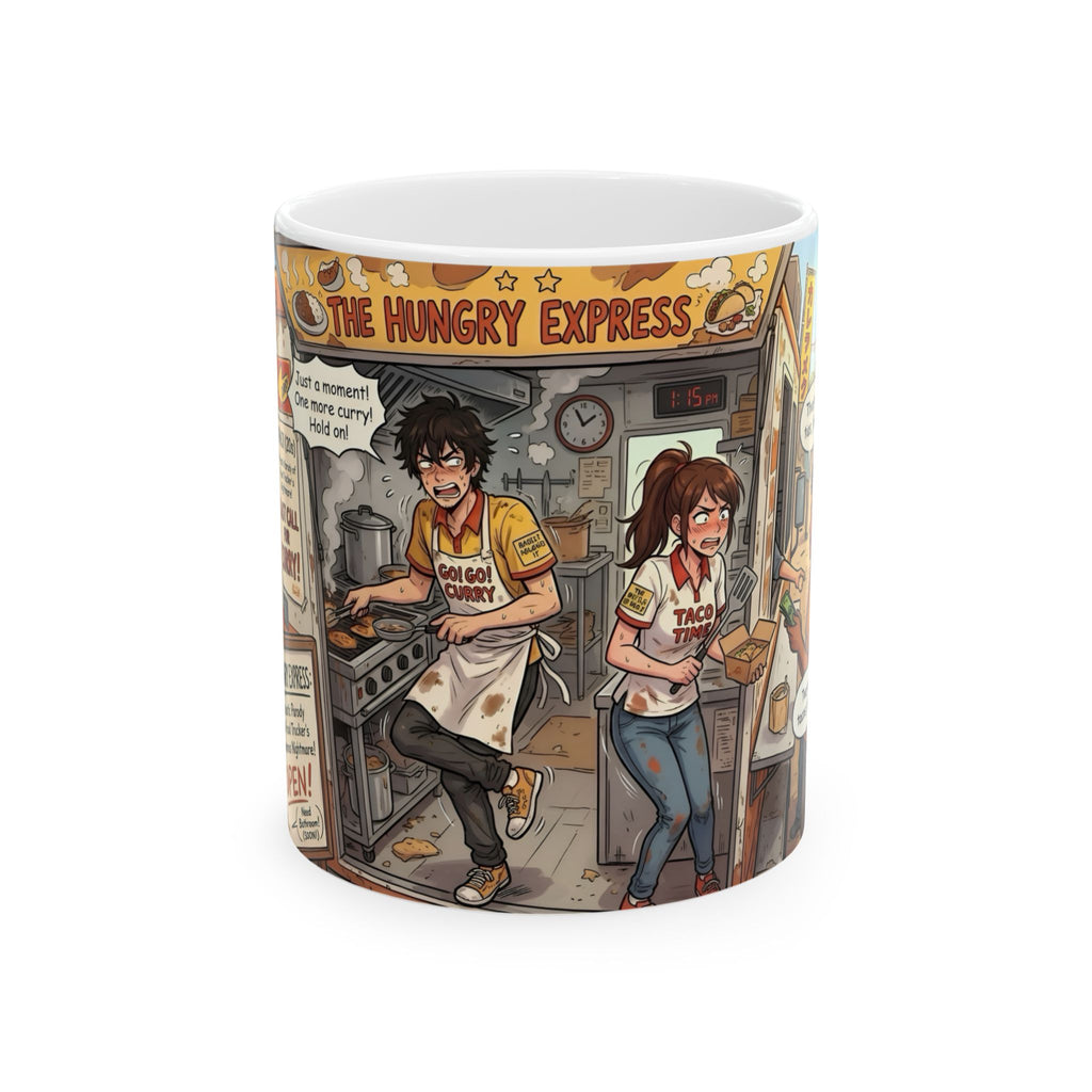 The Hungry Express "Gotta Go" White Ceramic Mug, Busy Food Truck Crew Cup (11oz/15oz)