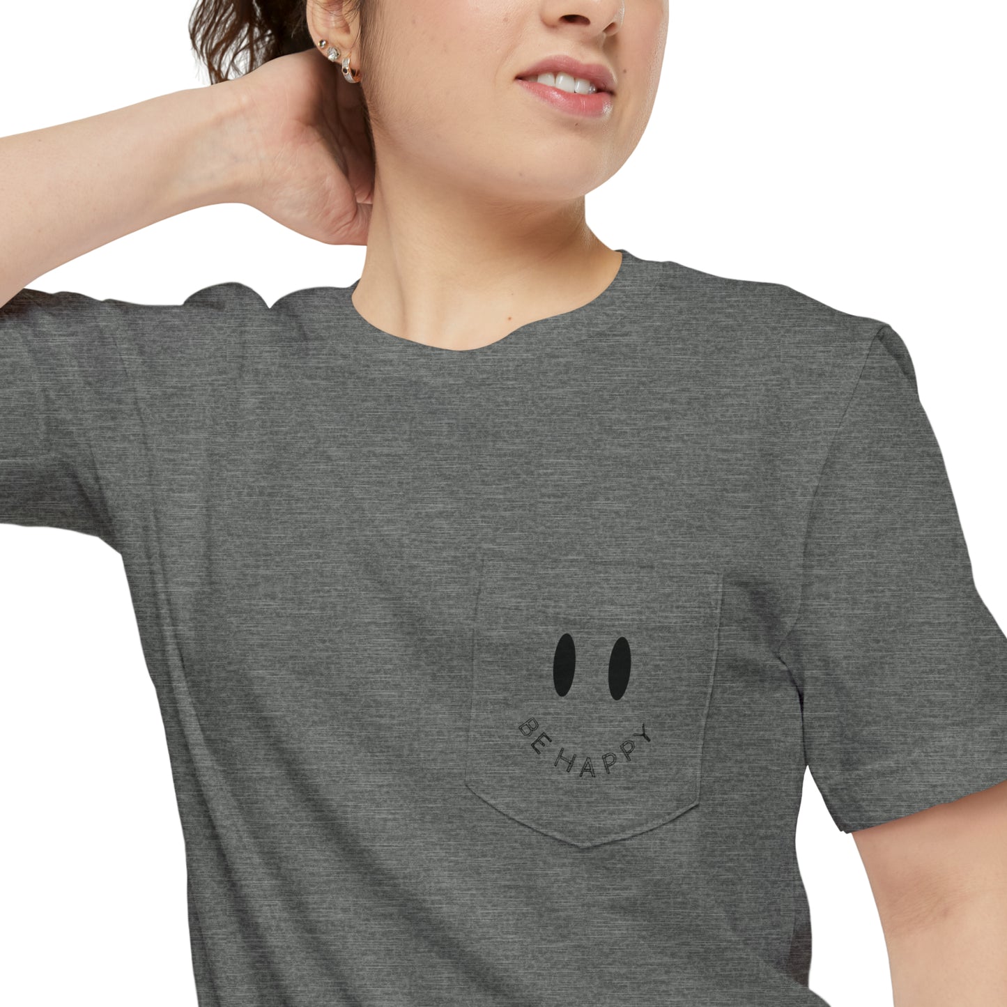 "Be Happy" Smiley Face Unisex Pocket T-shirt