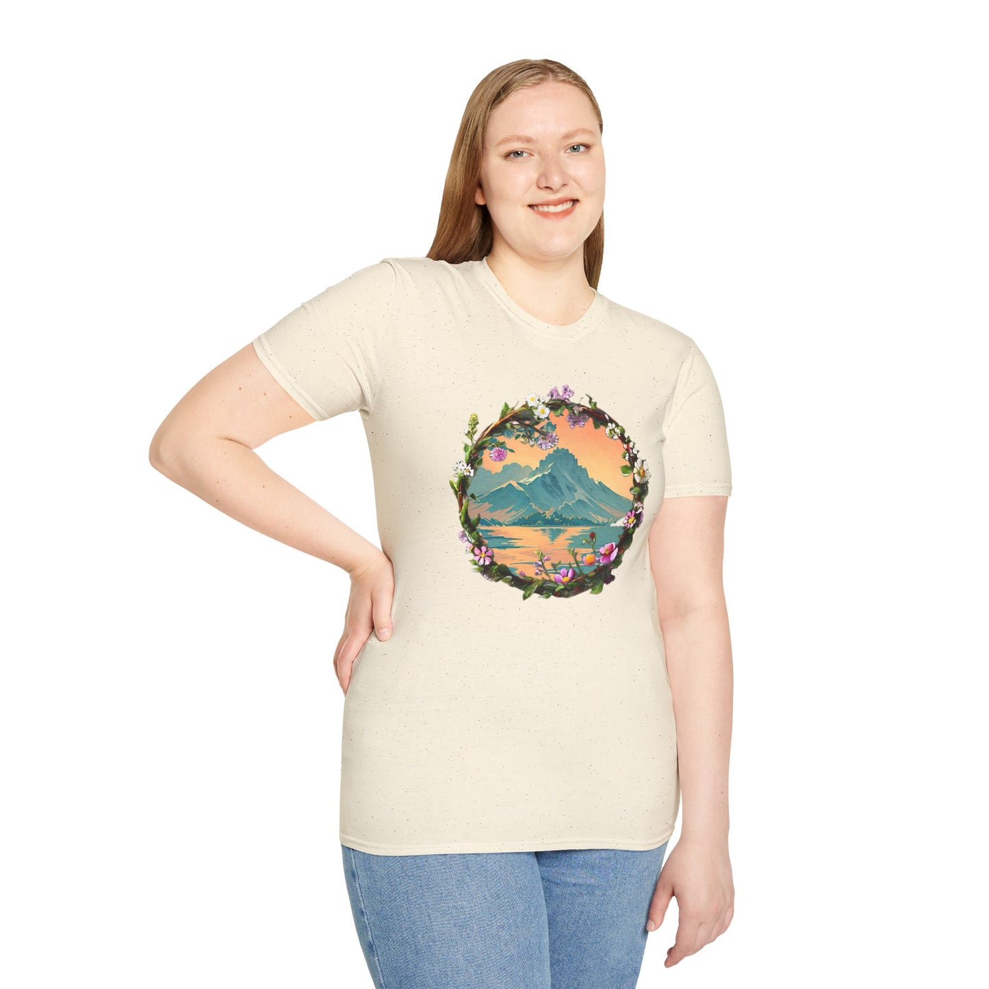 Japanese Blue Rose Landscape Unisex Softstyle T-Shirt