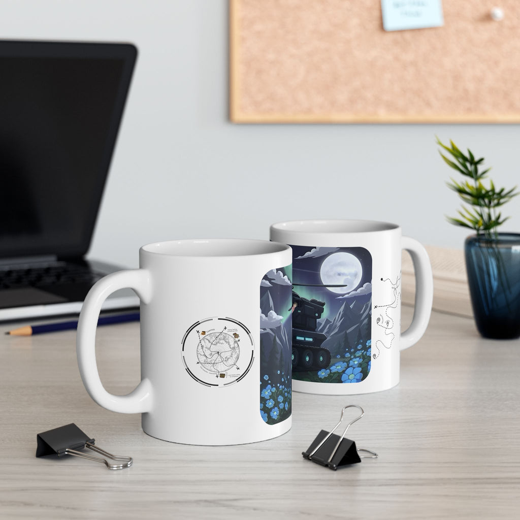Flying Heli Tank & The Aurora Borealis White Ceramic Mug – Friends, Family & Imaginative Adventures, Celebrating Companionship, Creativity & Life’s Little Wonders Cup (11oz/15oz)