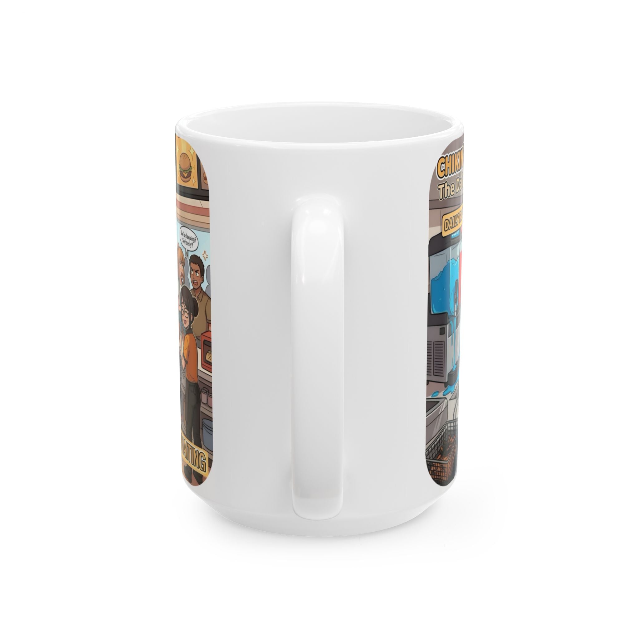 Funny Fast-Food Shift White Ceramic Mug – “Worst Nightmares” Comic Cafe Cup (11oz/15oz)