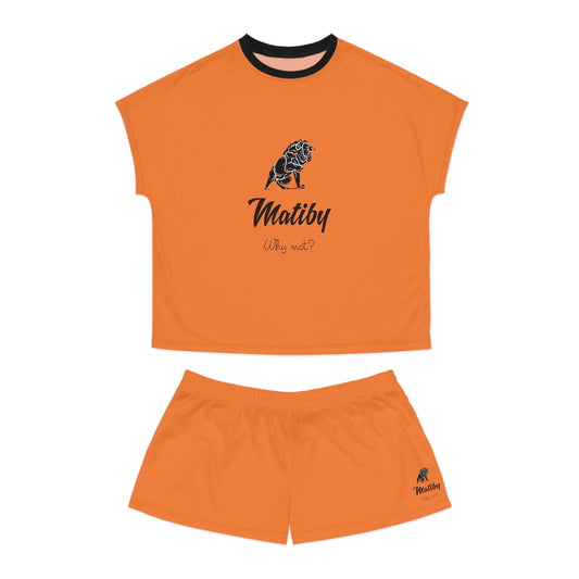 Matiby Lion Women's Orange Short Pajama Set (AOP)