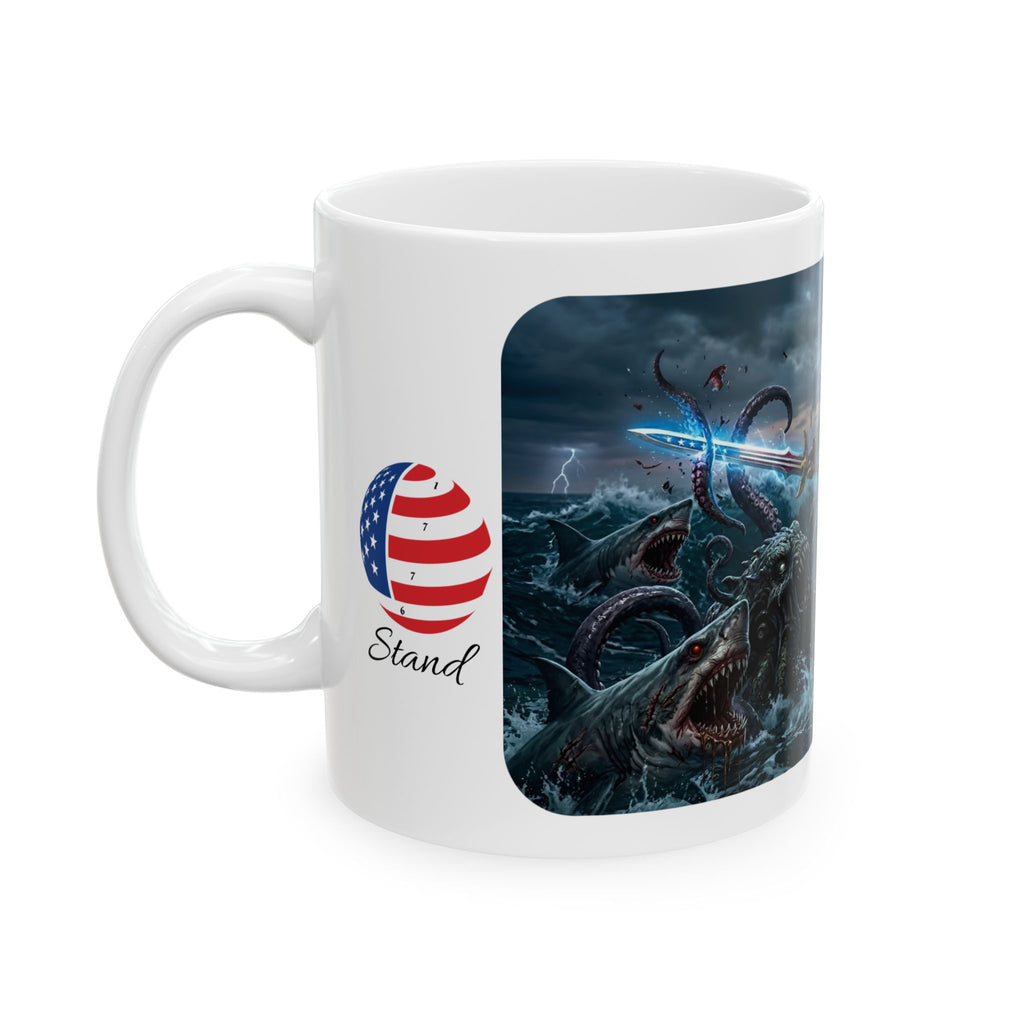 Lady Liberty Unbound #2 White Ceramic Mug — USA Standing Strong Against Darkness Cup