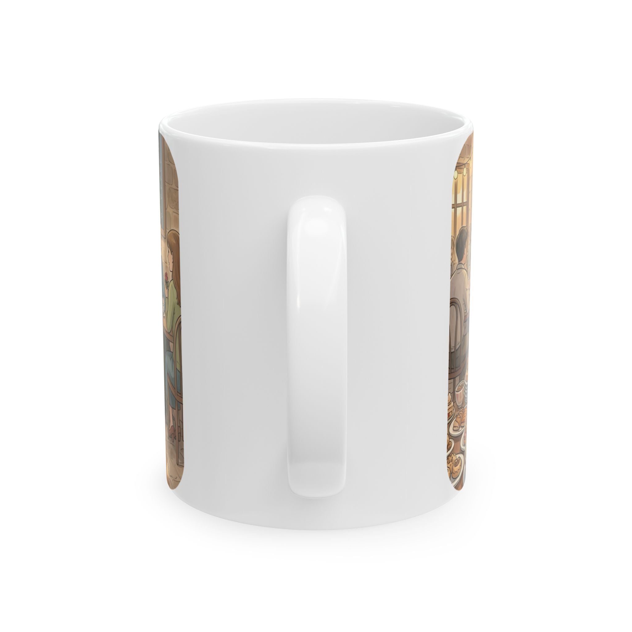 Cat Cafe Breakfast White Ceramic Mug — Cute Cats Dining Tea Cup (11oz/15oz)