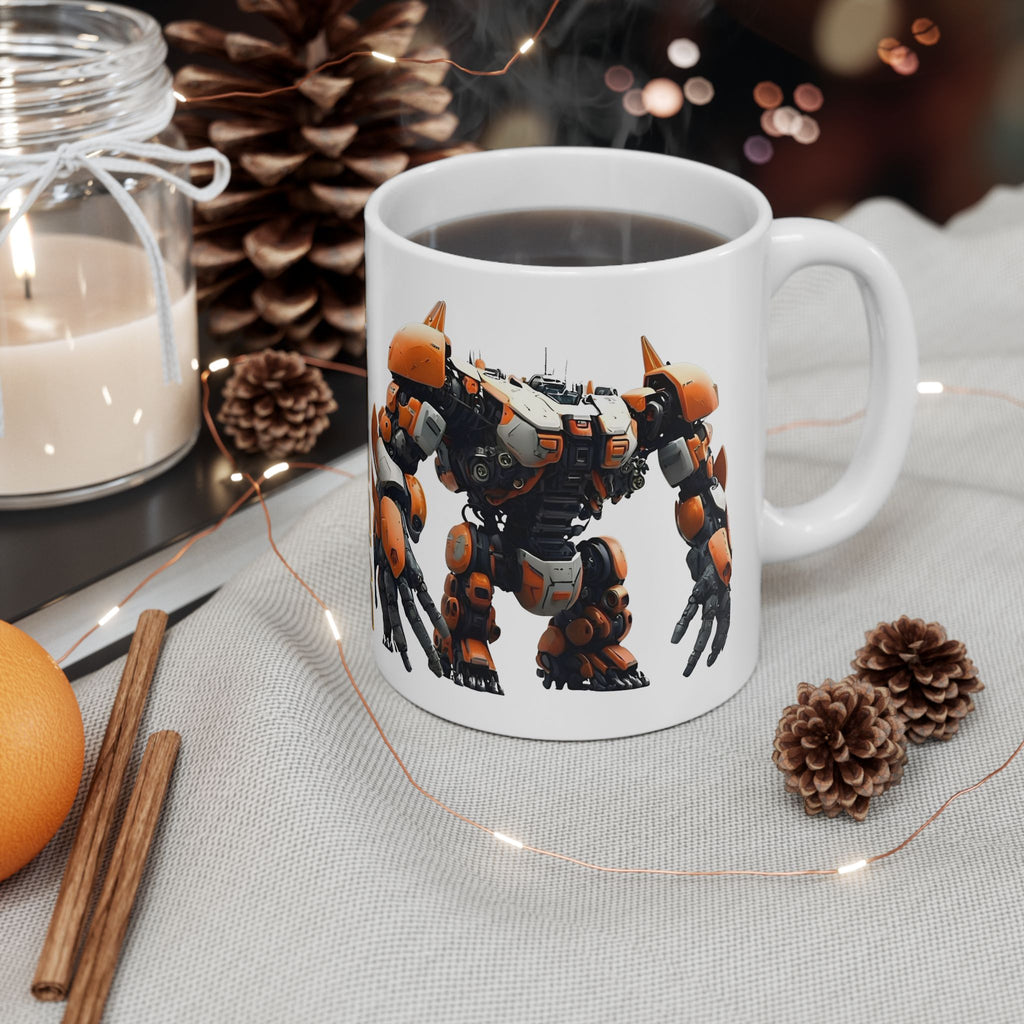 'The Meks' Sci‑Fi Mech Robot #10 White Ceramic Mug (11oz & 15oz) – Mech Tea Cup (11oz/15oz)