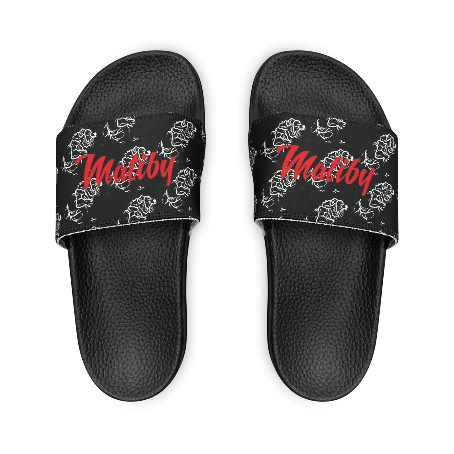 Matiby Lion Men's Black PU Slide Sandals