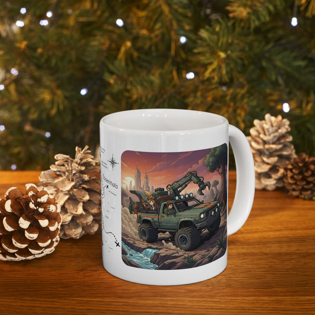 Adventure 4x4 Trucks #15, Tree Trimmers, Arborists, & Pruners On The Go White Ceramic Mug — Find Your Path To The Essentials Cup (11oz & 15oz)
