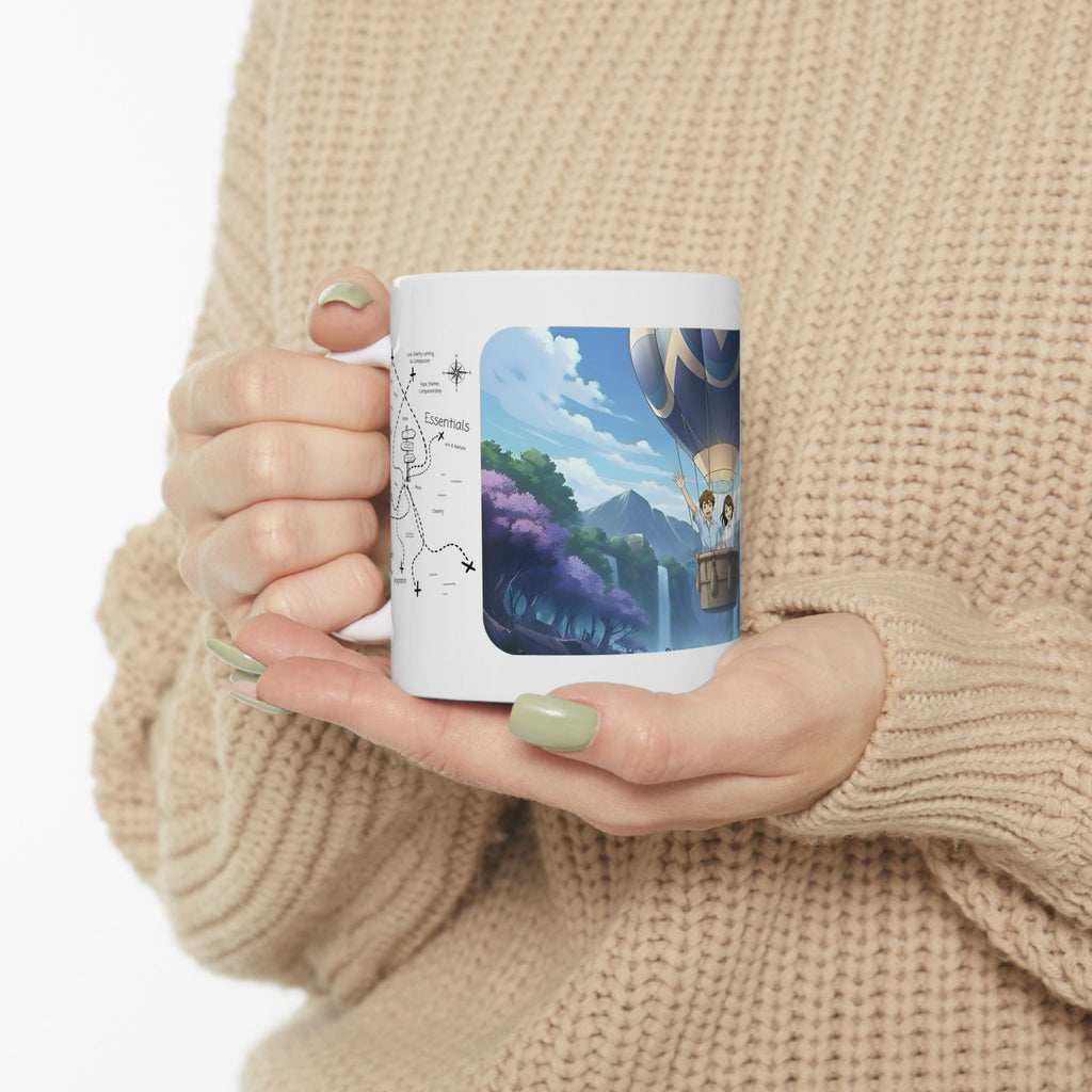 Hot Air Balloon Adventure #4 White Ceramic Mug — True Wealth, Adventure, & Creativity Cup (11oz/15oz)