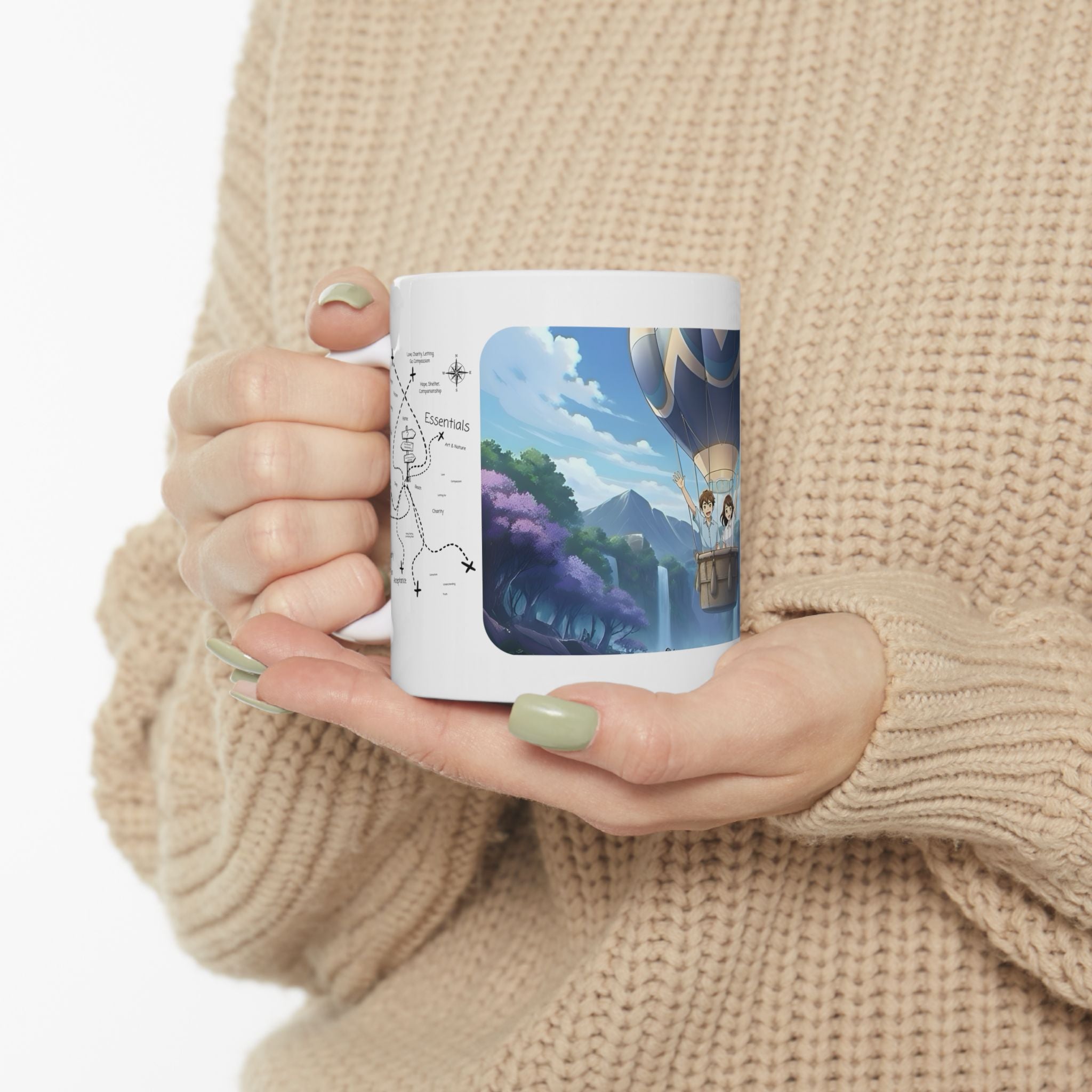 Hot Air Balloon Adventure #4 White Ceramic Mug — True Wealth, Adventure, & Creativity Cup (11oz/15oz)