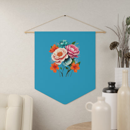 E Floral Turquoise Pennant