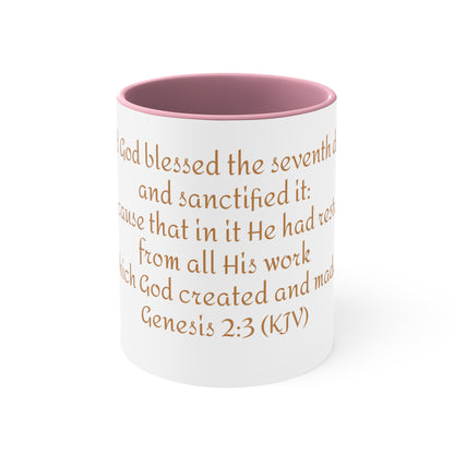 Bible Speaks Gen 2:3 Accent Mug, 11oz