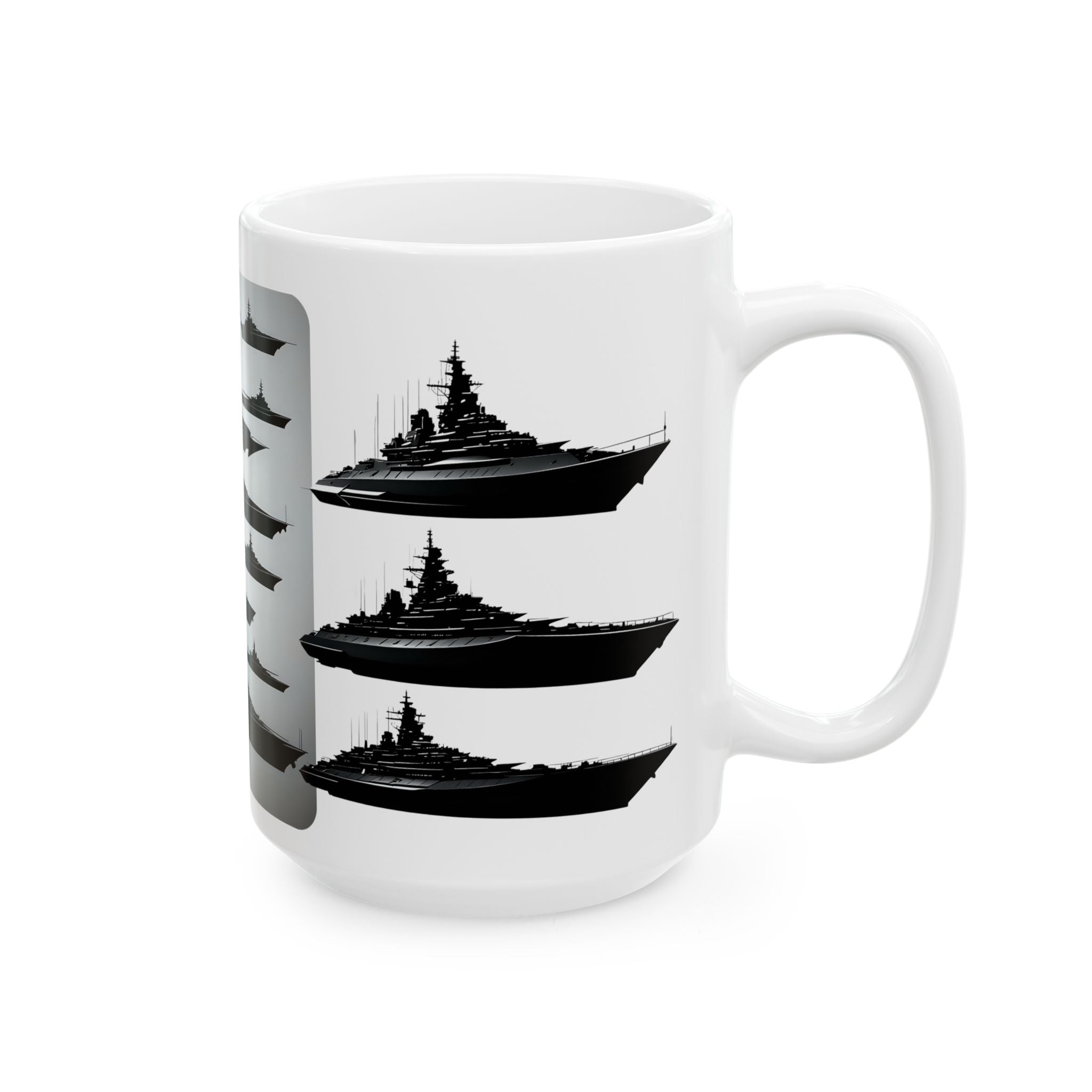 Tactical Battleship Silhouettes White Ceramic Mug — Naval Maritime Warships Cup (11oz & 15oz)