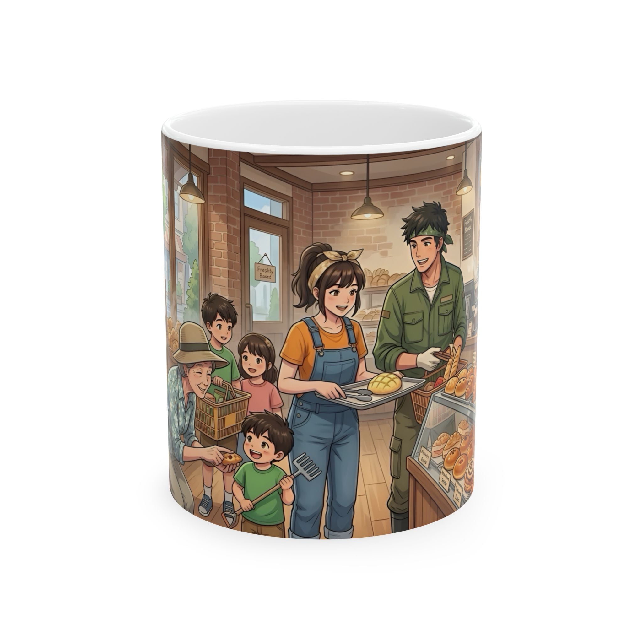 Cozy Family Bakery Trip White Ceramic Mug, Cute Gardener's Cafe Cup (11oz, 15oz)