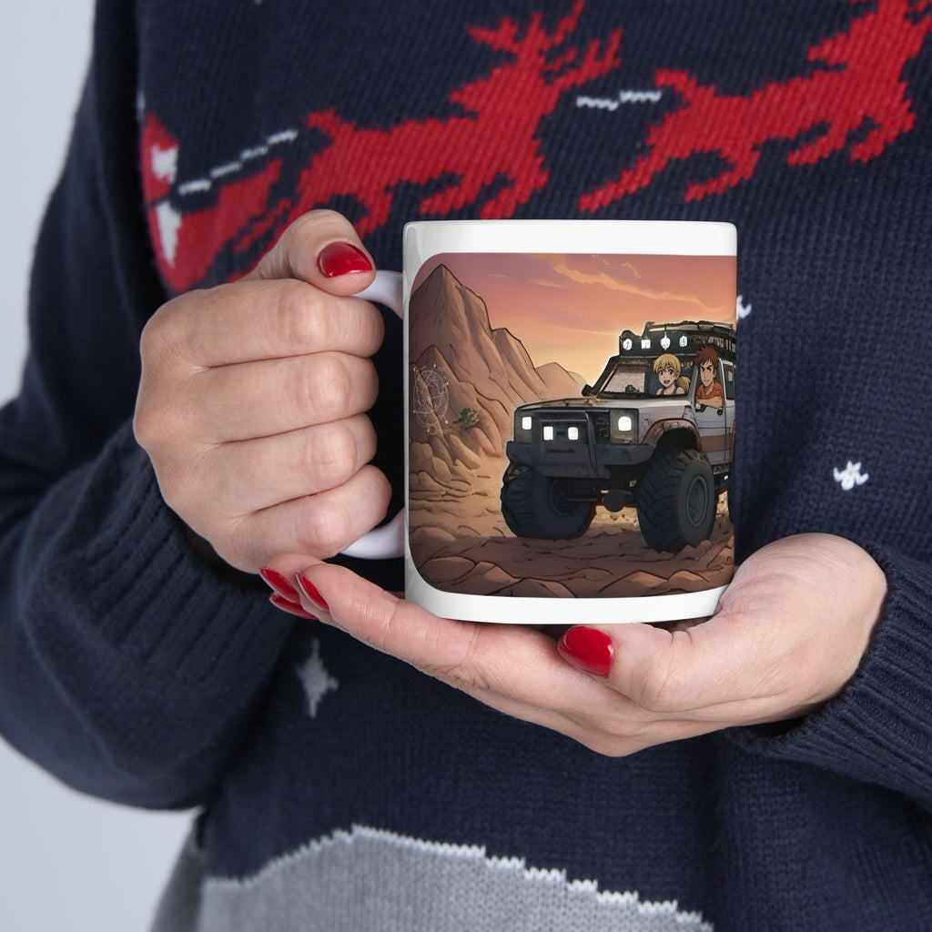 Adventure 4x4 Trucks #32, Young Couples On The Move White Ceramic Mug — Find Your Path To The Essentials Cup (11oz & 15oz)