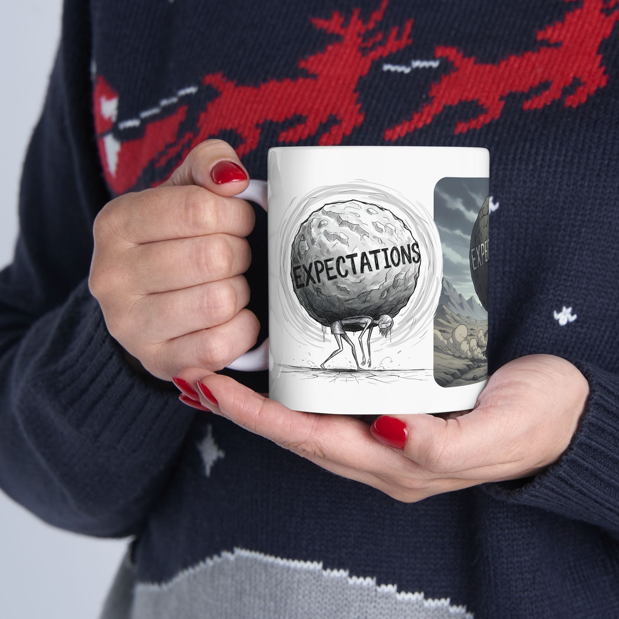 Unbreakable Spirit, Common Threads White Ceramic Mug, (11oz, 15oz), Resilience Overcoming Expectations Cup