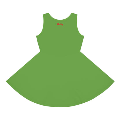 Girls' Green Sleeveless Sundress (AOP)