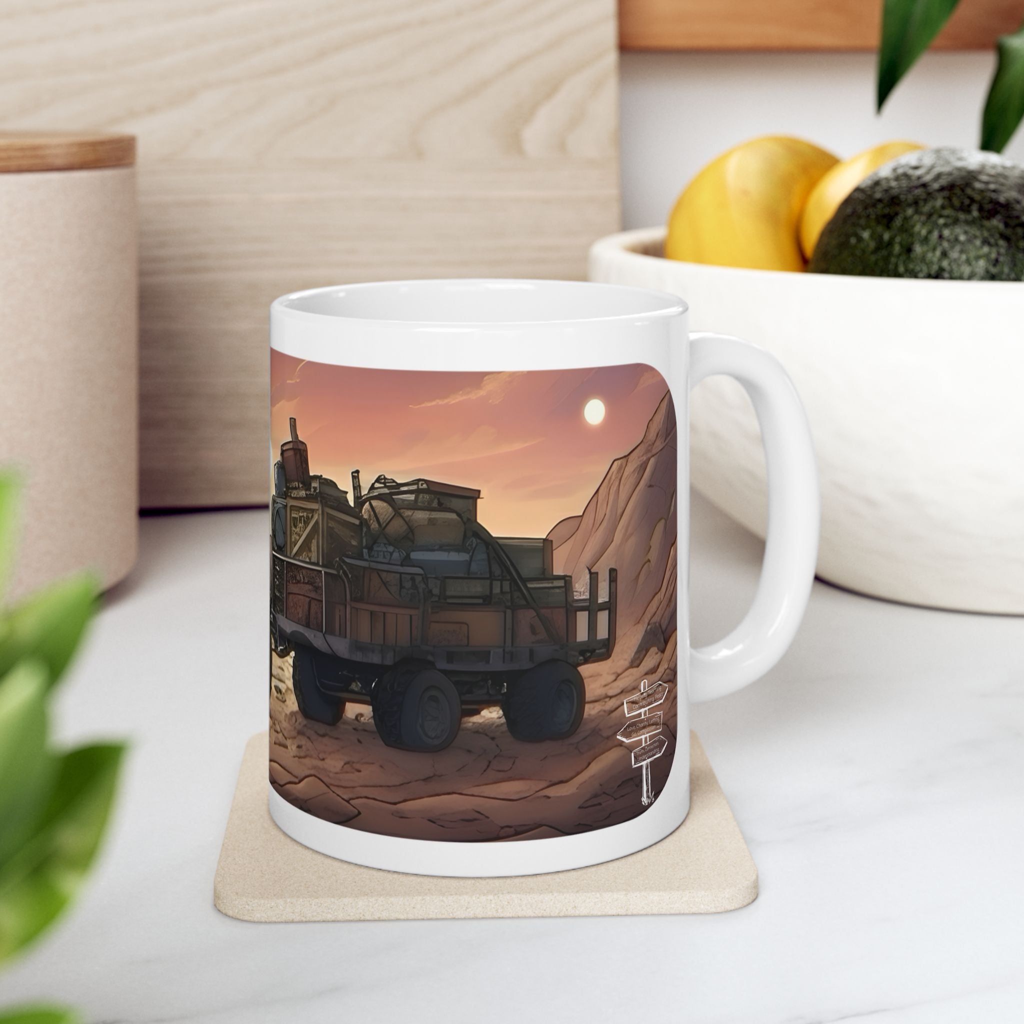 Adventure 4x4 Trucks #32, Young Couples On The Move White Ceramic Mug — Find Your Path To The Essentials Cup (11oz & 15oz)