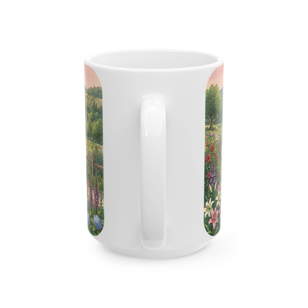 Scenic Family Bike Ride White Ceramic Mug – Countryside Morning Together Cup (11oz & 15oz)